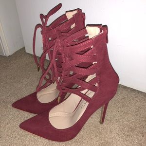 Lulu’s Lace-Up Garnet Heels